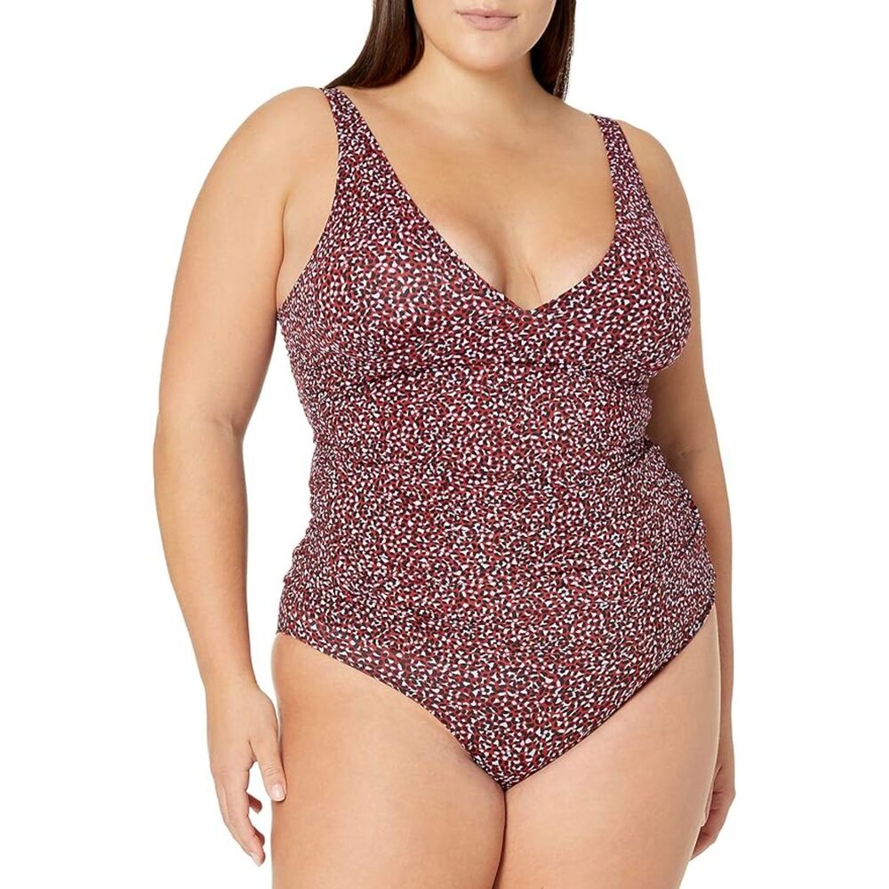 Amazon Essentials Womens‎ Swim Top Tankini Size XXL Red Leopard UPF 50+ Resort